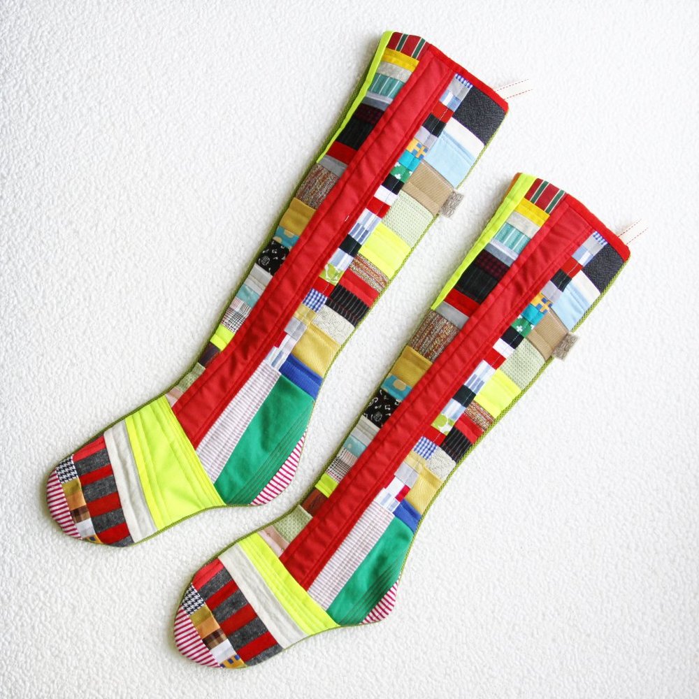 LAST CHANCE❗️2/28 - PAIR OF QUILTED HOLIDAY STOCKING - OOAK! (F.1&F.2)